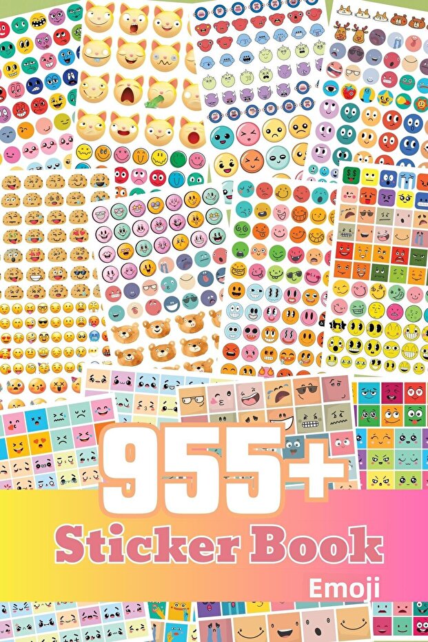 Sticker Book, 955 Pieces Giant Sticker Label Set, Colorful Emojis and Emoticons Sticker, Sticker Book