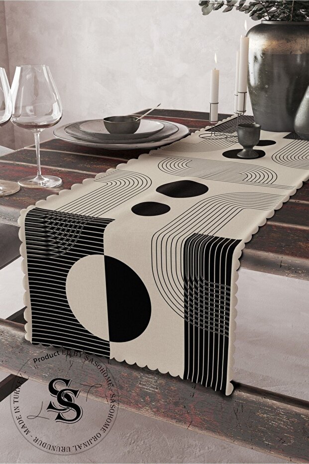 Light Lines And Geometric Objects Patterned Digital Printed Decorative Runner - 1