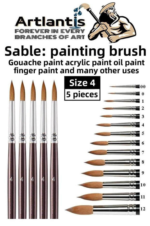Art Brush 4 Number 5 1 Pack Sable Round Tip Brush Set Gouache Water Acrylic Oil Paint Brush