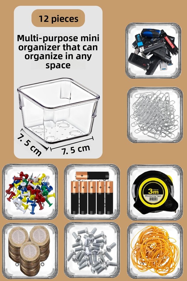12 Pieces Mini Organizer Box Paper Clip Eraser Rubber Box 7.5 cm * 7.5 cm