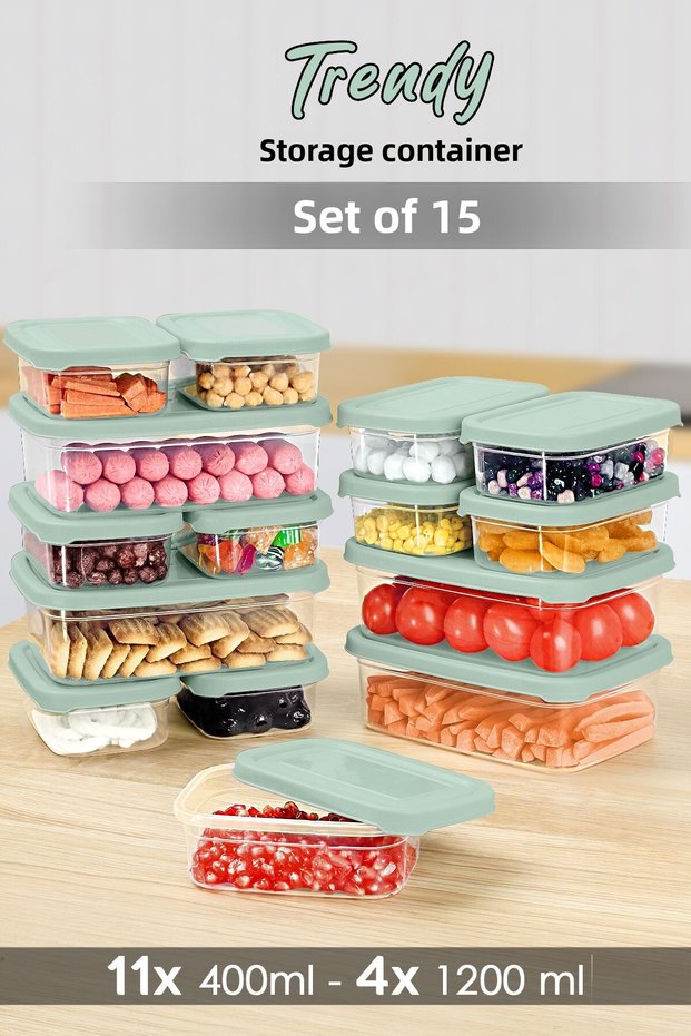 Microwave Suitable 4 Piece Rectangular Food Container Set - Green