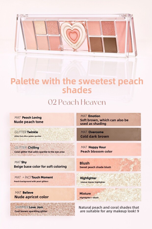 Multifunctional Makeup Palette Peripera All Take Mood Like Palette (02 Peach Heaven) (Peritage) - 4
