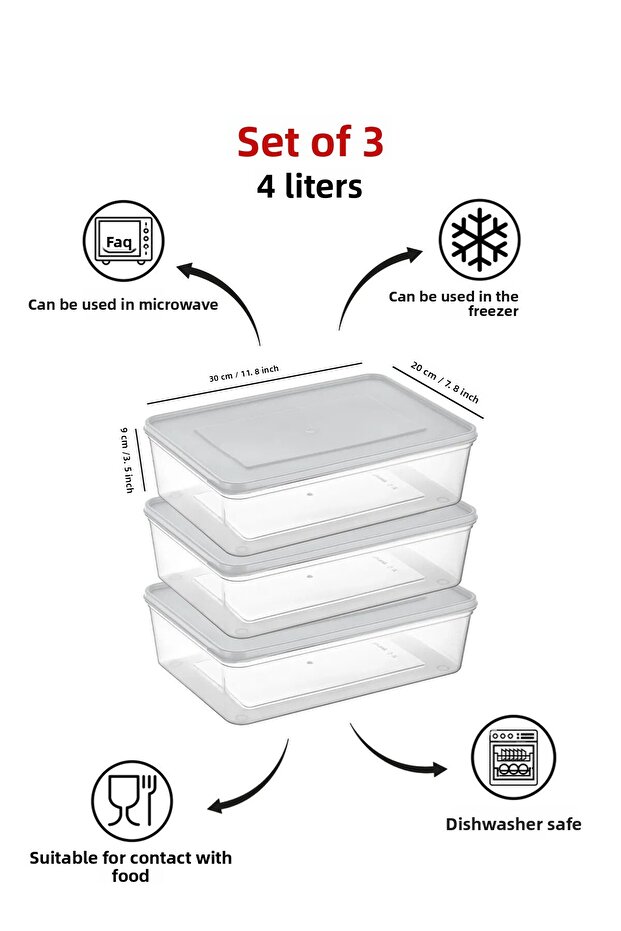 Freshkeep Storage Container Set of 3 Suitable for Microwave and Deep Freezer - White / 3*4000 ml - 1