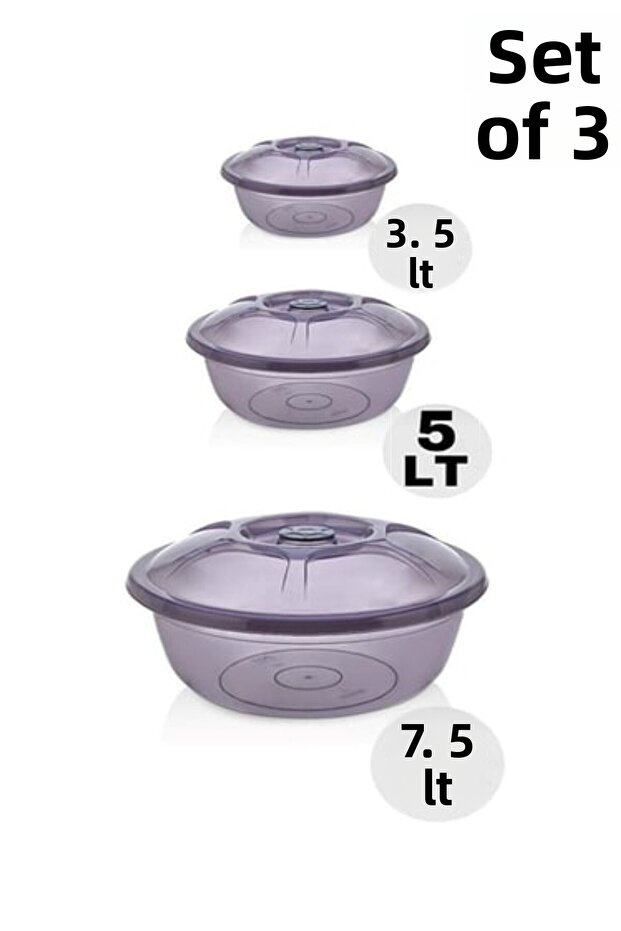 Mrd230 طقم حوض عجين مدخن 3 قطع مع غطاء طقم بلاستيك 3.5 - 5 و 7 لتر