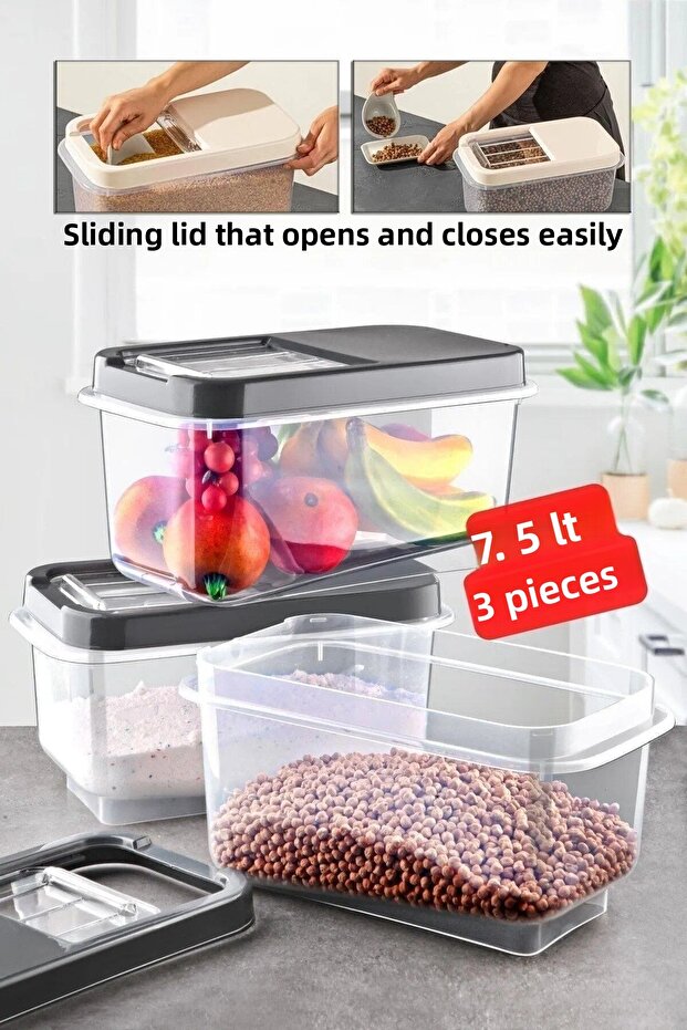 3 Pieces 7.5 Lt Multibox with Easy Sliding Lid Food Pulses Vs. Storage Container - 1