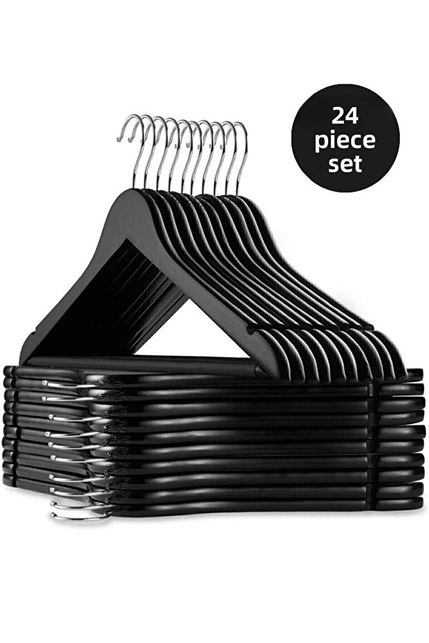 24 Pieces - Wooden Look Plastic A Quality Black Clothes Hangers