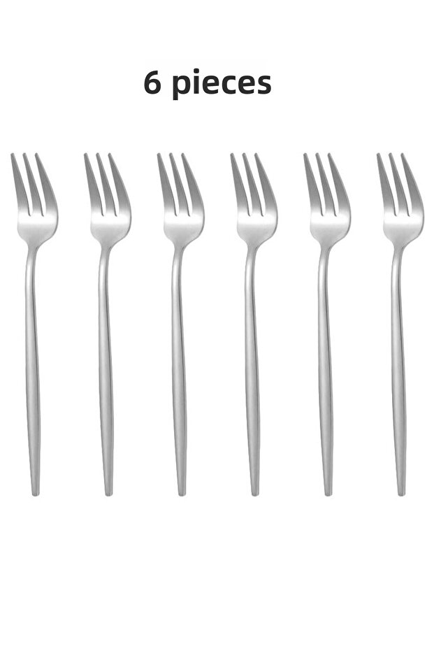 Silver Color 410 Steel Cutlery Set 6 Pieces Dessert & Fruit Motifs