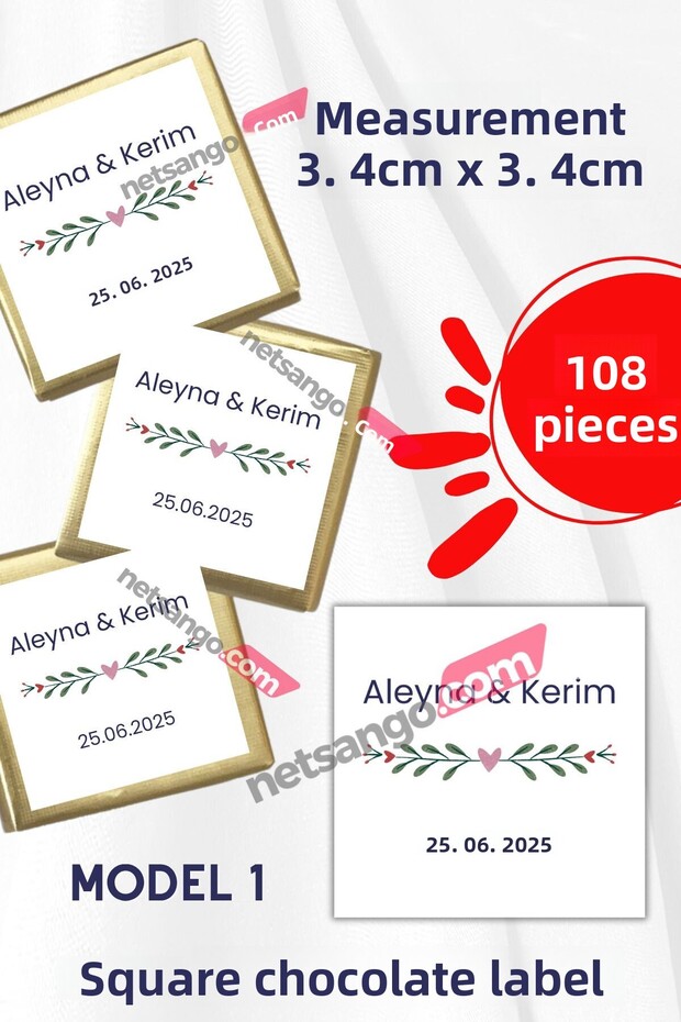 108 Pieces Madlen Chocolate Tag Promise Engagement Wedding Sticker Model 1