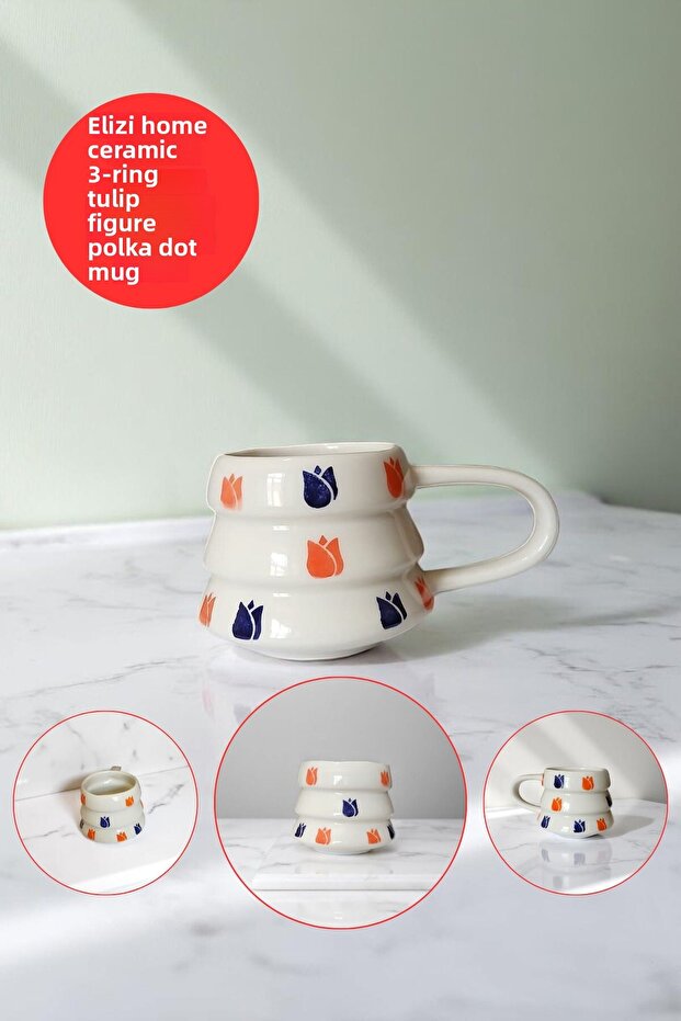 Handmade Ceramic Tulip Figured 3 Ring Handmade Mug Mug Cup Design Mug Mug Cup