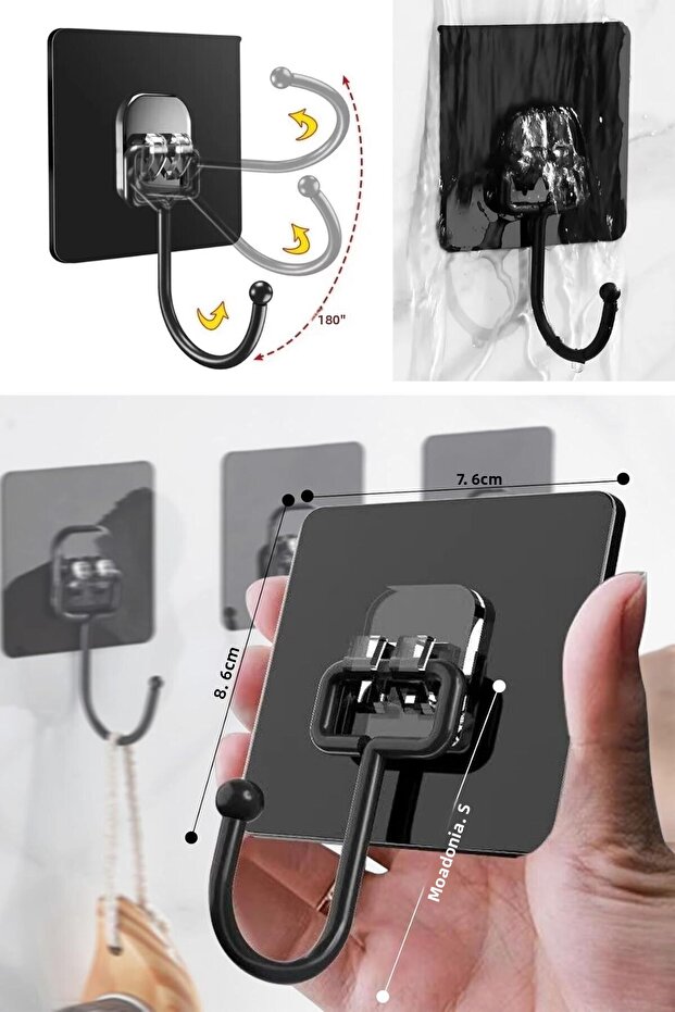 ®   10 τεμάχια Ισχυρή αυτοκόλλητη μαύρη κρεμάστρα τοίχου που κολλάει στον τοίχο, το ντουλάπι - 5