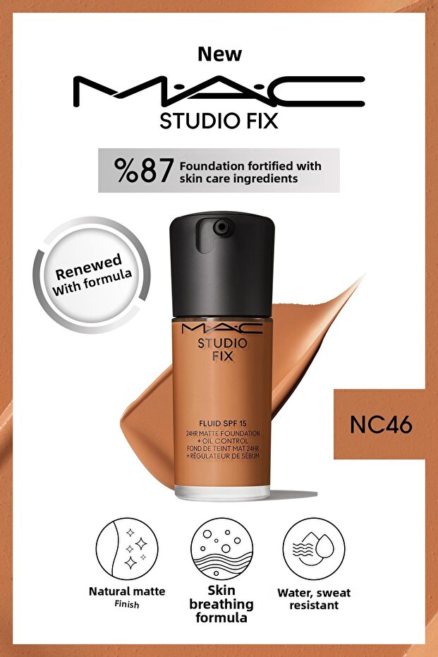 Matte Foundation Lasting up to 24 Hours - Studio Fix Fluid Spf15 - Color: Nc46 - 30ml
