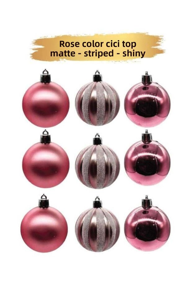 New Year Ball Decoration 6 cm 9 Pieces Matte Glossy Draw. Rose Gold Brs-3570
