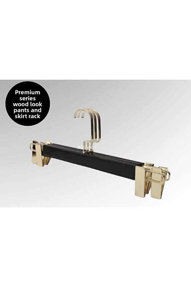 Black Wood Look Pants and Skirt Hanger Special Gold American Hook 12 Pieces