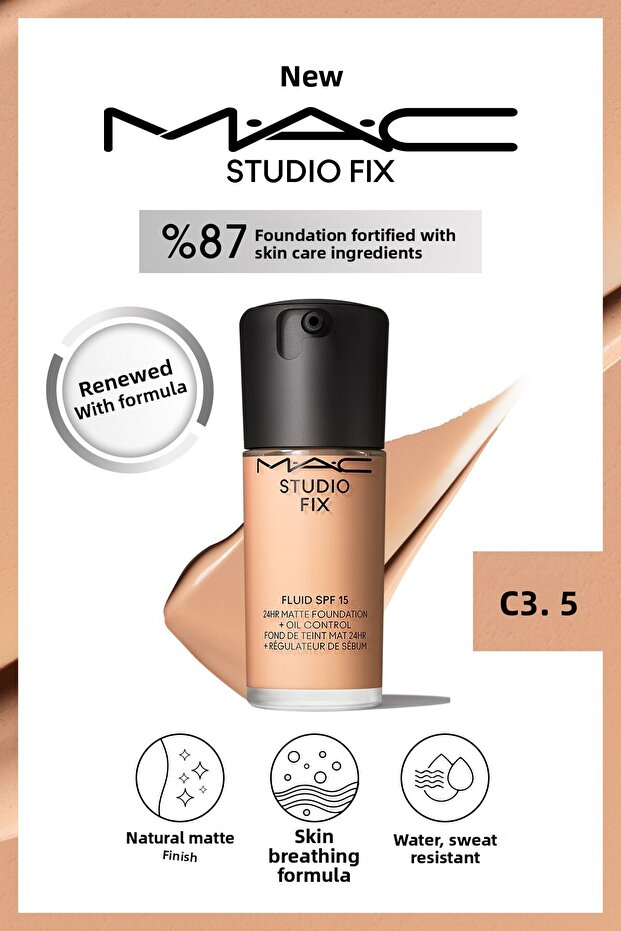Matte Foundation Lasting up to 24 Hours - Studio Fix Fluid Spf15 - Color: C3.5 - 30ml
