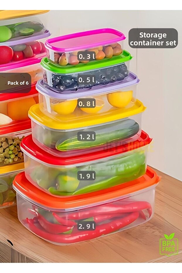 Set of 6 Bpa Free Food Container and Refrigerator Door