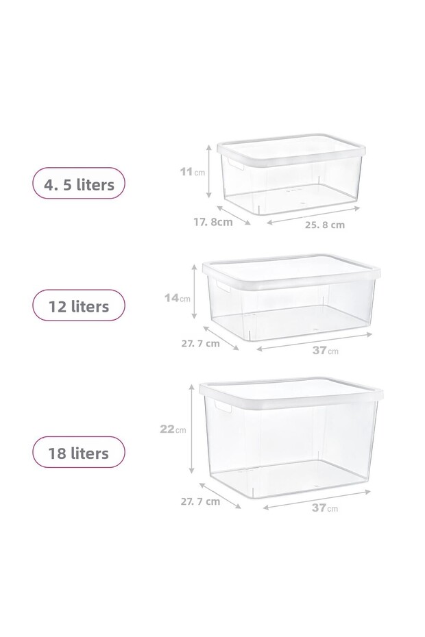 Set of 3 Stafi Box with Lid Transparent (4.5-12-18 Lt) - 2