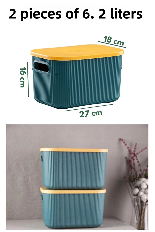 2 Pieces Storage 6 Lt Green Multi-Purpose Closet Organizer Box with Lid Storage Box - 1