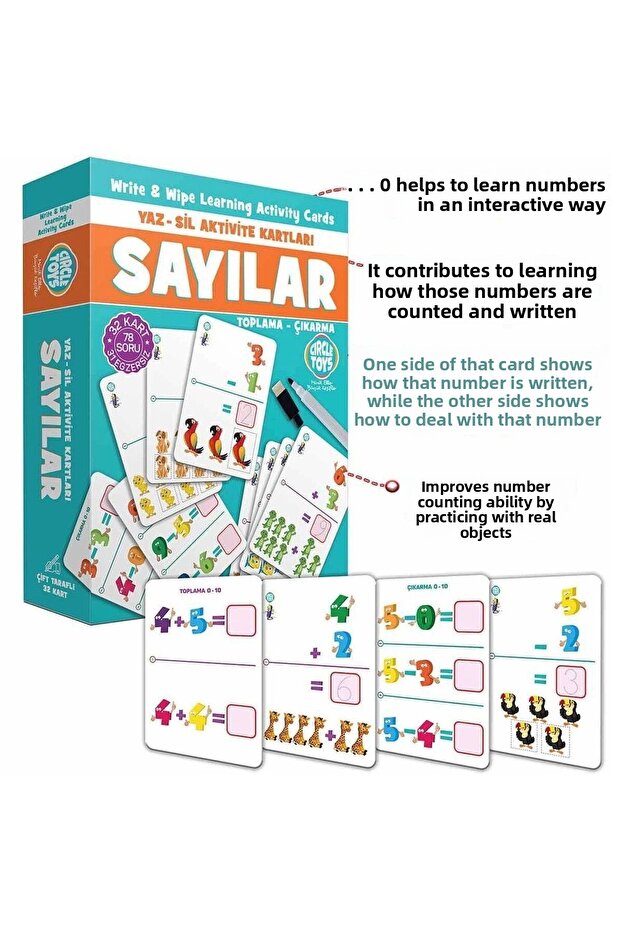 Numbers Summer Wipe Activity Cards Double Sided 32 Pieces Educational Tutorial Preschool Intelligence Pen Box