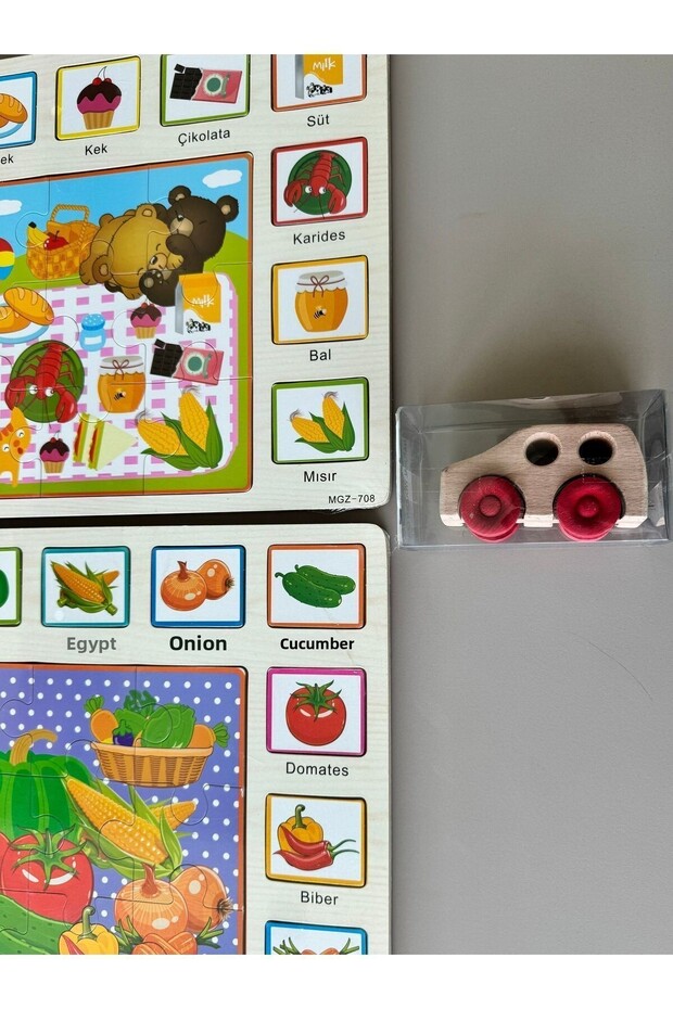 Set of 3 Wooden Puzzle - Bultak, Car, Animals and Shapes Matching Puzzle Educational - 2