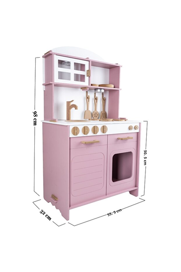 لعبة تعليمية خشبية مجموعة مطبخ مطلية مونتيسوري مع هدية إضاءة LED واحدة - 3