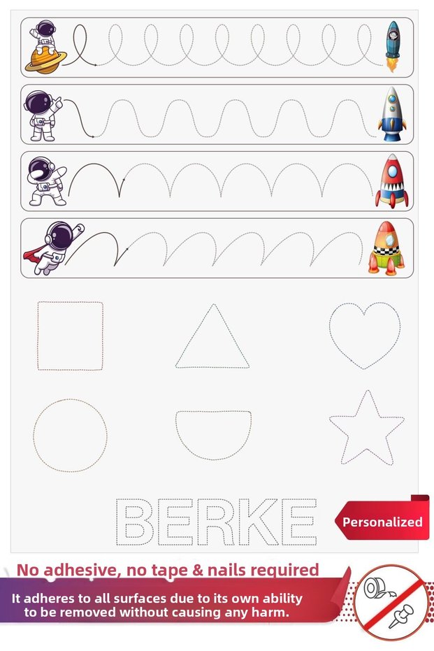 Space Themed Line Work - Smart Paper Wall Sticker That Does Not Leave Traces and Holds Static on the Wall