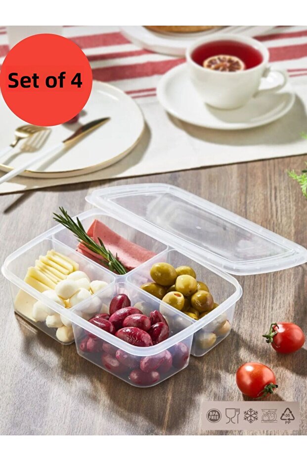 Large 4 Compartment 1000 ml Frozen Meat Vegetable Storage Container and Freezer Organizer