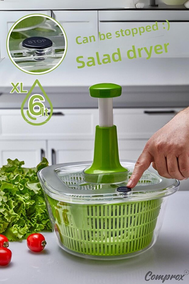 Karişikrenk XL Practical 6Lt Manual Vegetable Dryer Salad Dryer (with Stop Button) - 1