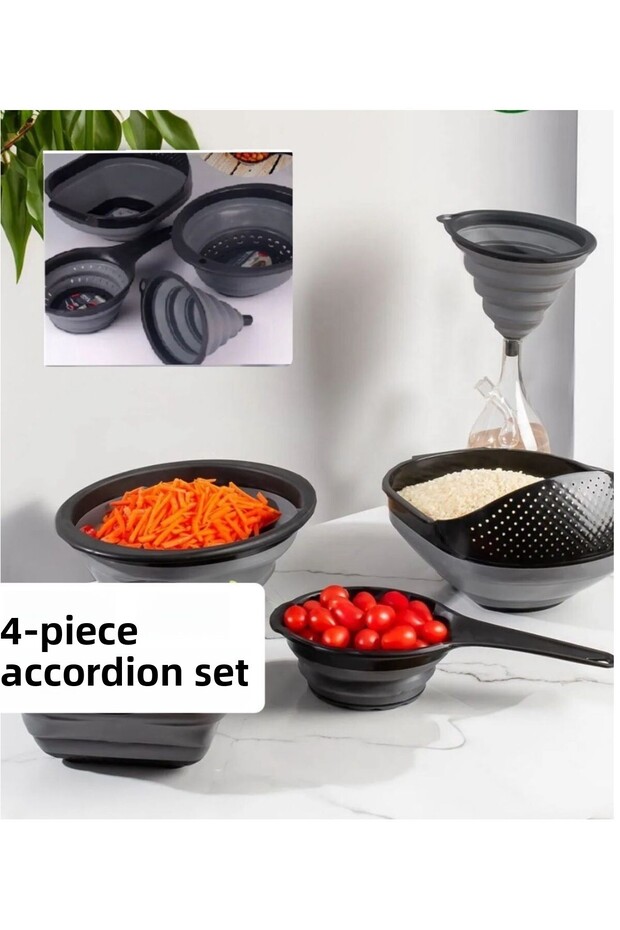 4-Piece Kitchen Set Folding Strainer Set Gray - 4-Piece Basin Strainer Accordion Funnel Set