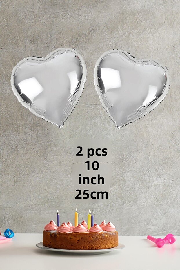 Heart Shaped Silver Foil Balloon 10 inch 25 cm 2 Pieces