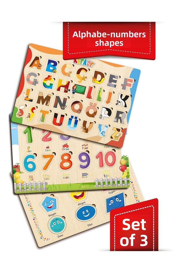 مجموعة تعليمية تعليمية خشبية أرقام أشكال الحروف الأبجدية - 1