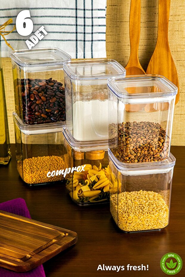 Set of 6 900ml Hard Square Food Storage Containers - Vacuum Airtight Lid, Organizer Bpafree