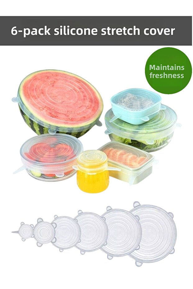 Silicone Stretch Cover 6-Piece Pot Cap - 6-Piece Silicone Stretch Cover for Preserving Freshness