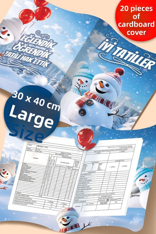 Snowman Snow Themed A4 Report Card Container Case, 20 Pieces Large Size 30X40 cm Primary School Report Card Ornament