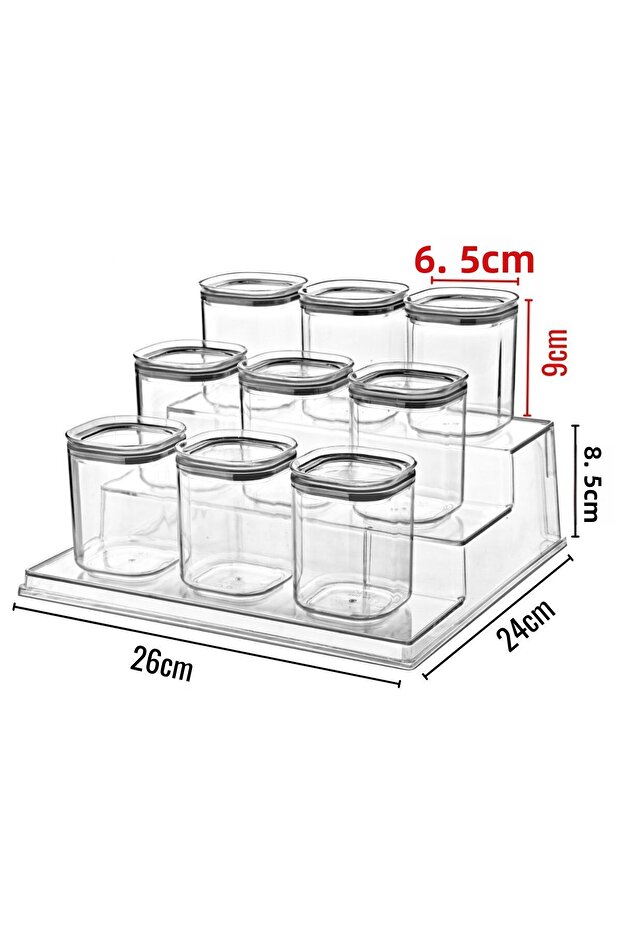 Set of 12 Square Spice Storage Containers with Stand and Labels Transparent 250 ml - 3