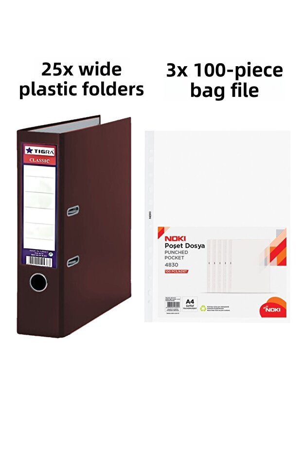 25 Pieces Tigra Wide Folder 3 Pieces Noki 100 Pieces Sachets File Office Set