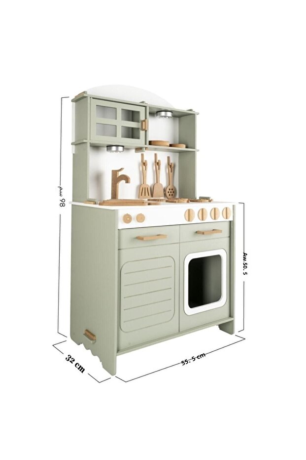 طقم مطبخ خشبي مطلي بطريقة مونتيسوري مع هدية إضاءة LED واحدة - 6