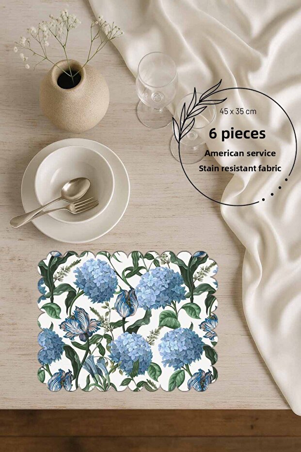 Laser Cut 6 Pieces of American Service - Seamless Suede Fabric - 45 X 35 cm - Hydrangea