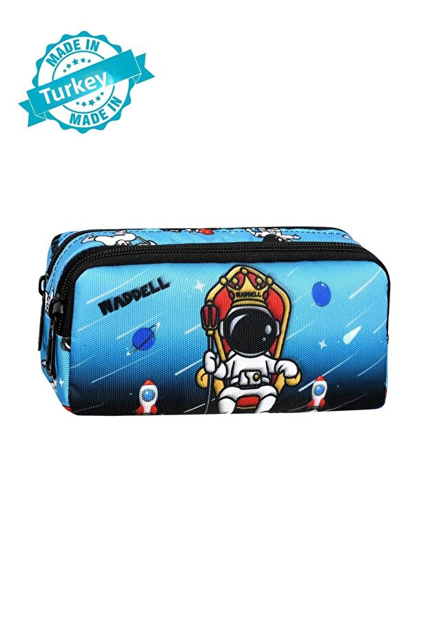 Black-blue Astronaut Patterned Licensed Pencil Case with 2 Pockets