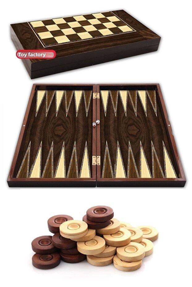 Wooden Sequined Walnut Backgammon Set Star Super Luxury Varnished Backgammon Large Size