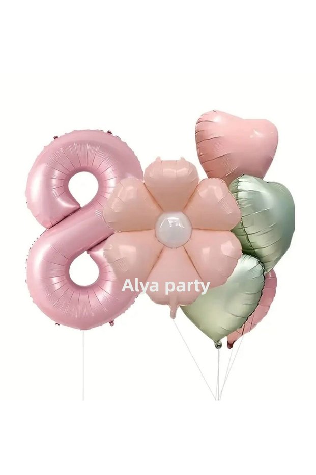 Party Number Foil Balloon Pink Daisy Foil Balloon and Heart Foil Balloon Birthday Set