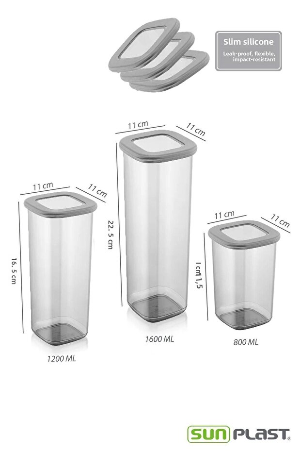 ROYAL Set of 24 Square with Label Square Food Storage Container X8(800ML-1200ML-1600ML)Jar with Hard Lid - 8