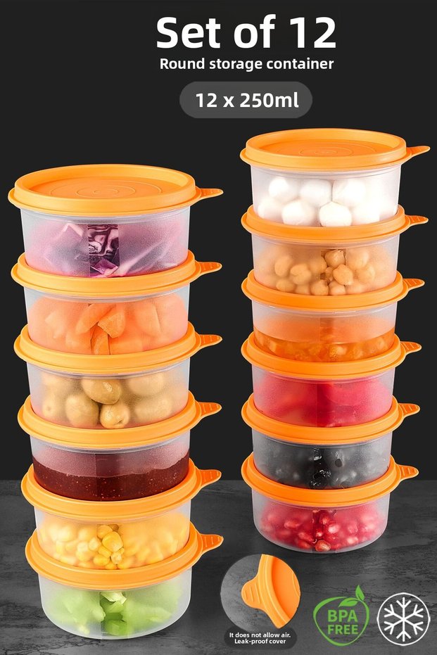Set of 12 Round Food Storage Containers - Organizer Organizer Food Container 12X250Ml Orange