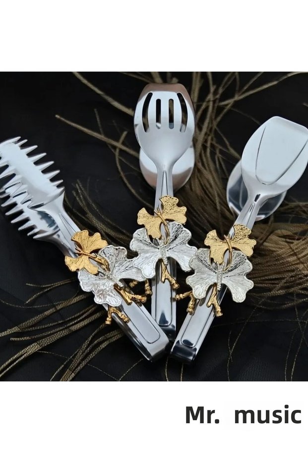 Set of 3 Stainless Butterfly Decorated Steel Tongs