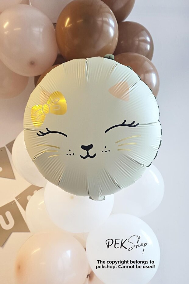 Round Cat Head Balloon White Cat Head Foil Balloon
