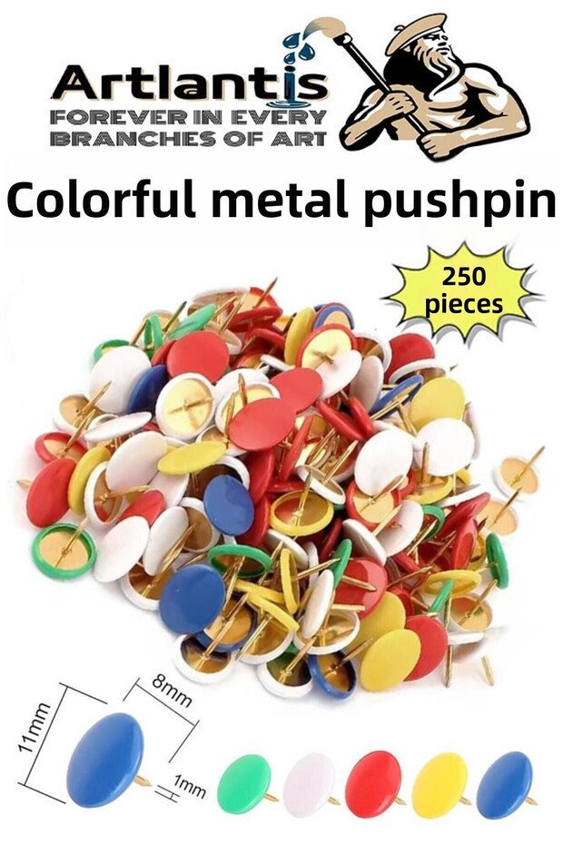 Colorful Thumbtacks 250 Pieces 1 Pack Pvc Coated Head Thumbtacks Plastic Round Button Thumbtacks Board Arrow