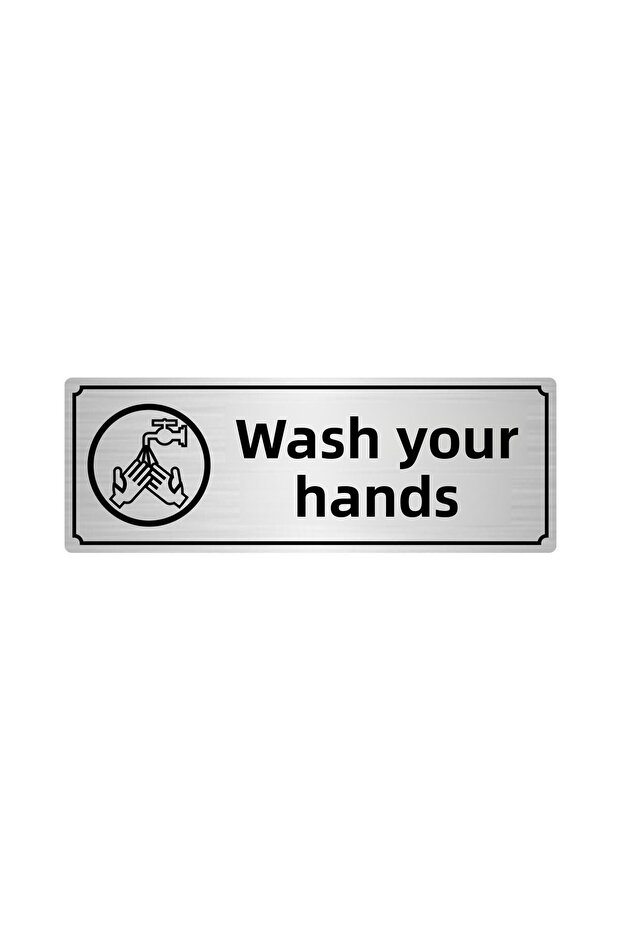 Silver Color Metal Wash Your Hands Directional Sheet 7Cmx20Cm