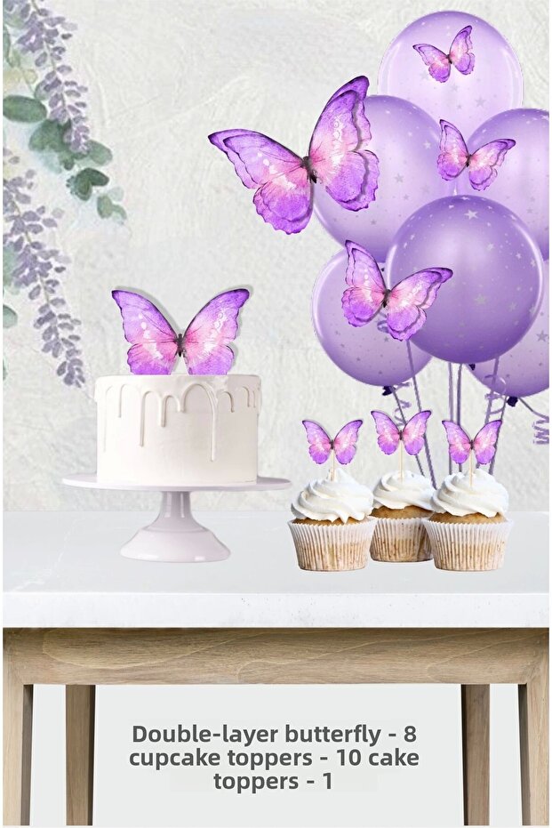Purple butterfly 3d party set supplies