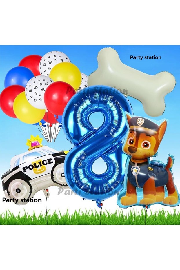 Paw Patrol Chase Police Dog Concept 8 Years Birthday Party Balloon Set Paw Patrol Bone Balloon Set