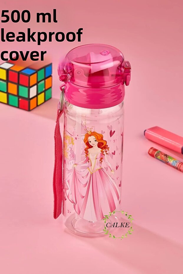 Children's Water Bottle 500 ml with Straw Polycarbonate Bpa Free - Princess