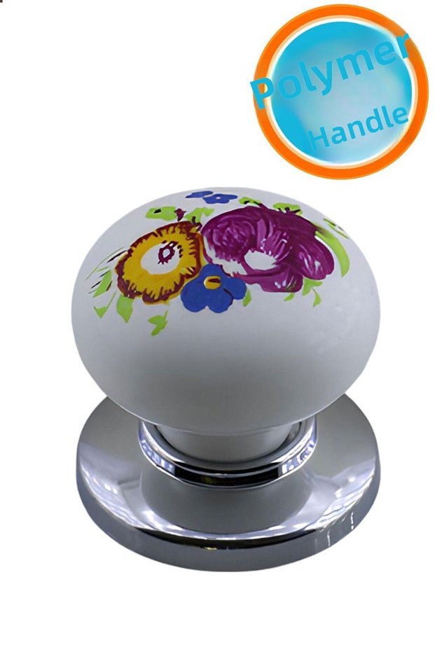 Floral Patterned Polymer Cabinet - Chrome Top, Button Handle, Kitchen Furniture